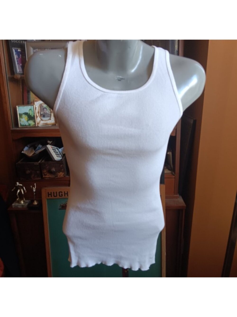 Vintage 90s Fruit Of The Loom Mens White Ribbed Cotton Tank Top Large